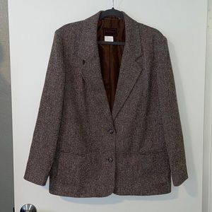 Vintage Blazer Wool Blend Brown & Multicolor Check Double Breasted sz 10/12